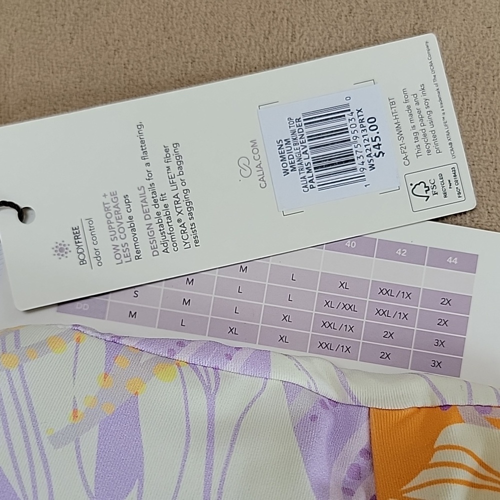 Calia High Rise Side Tie Bottom Palms Lavender Swimwear Bikini Set Size M/L NWT - Picture 3 of 8